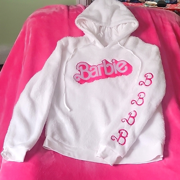 Barbie Tops - Juniors (XL) White Fleece Barbie Hoodie